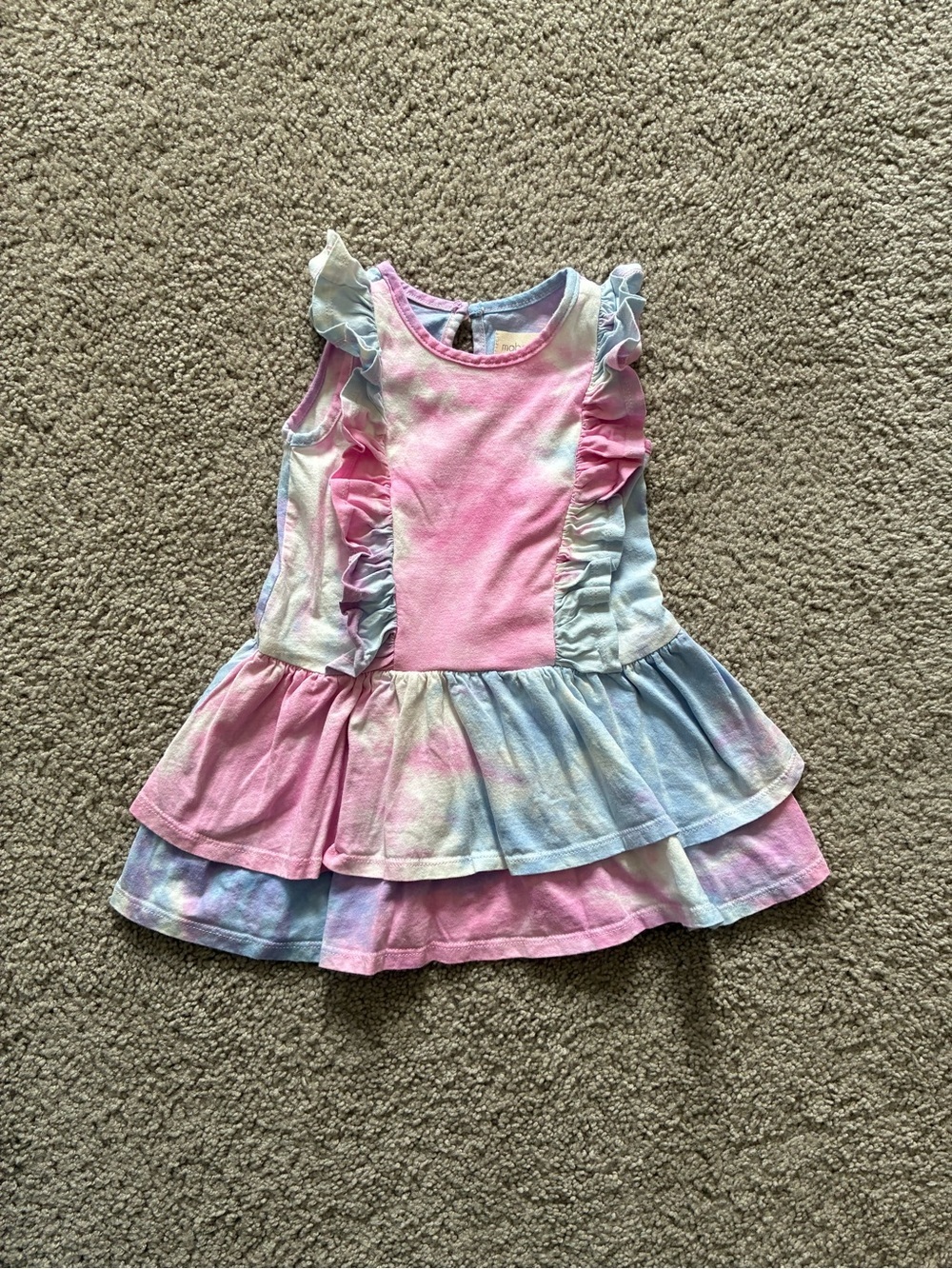 Mabel + Honey Girls Tie-Dye Ruffle Tiered Dress - Pink & Light Blue